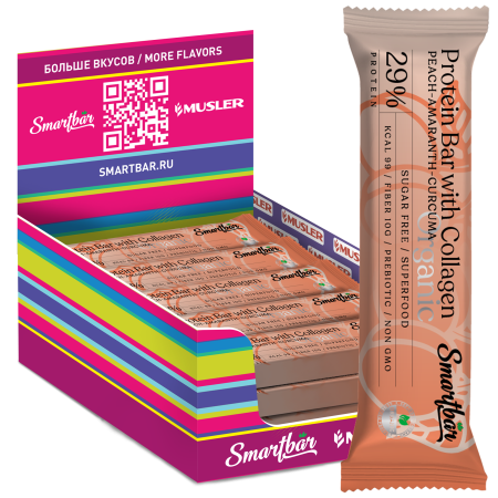 Батончик протеиновый Smartbar Protein ORGANIC "Персик, амарант и куркума", 20 шт. х 40 г.